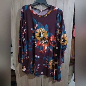 Floral Long Sleeve Top with Button Detail
